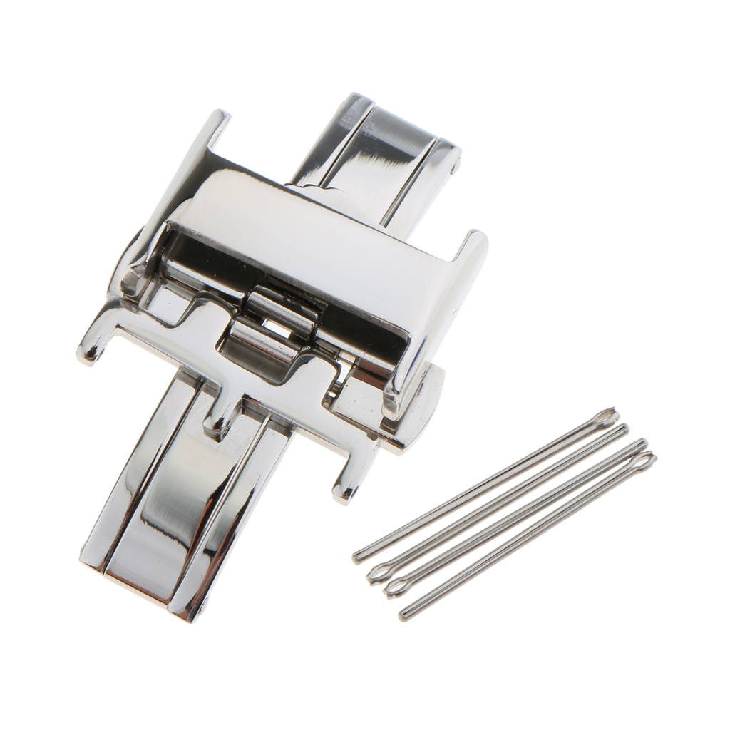 Deployment Clasp 14mm-18mm Silver Double Fold Over Clasp Deployant Buckle Butterfly Push Button Watch Band Replace Clasp