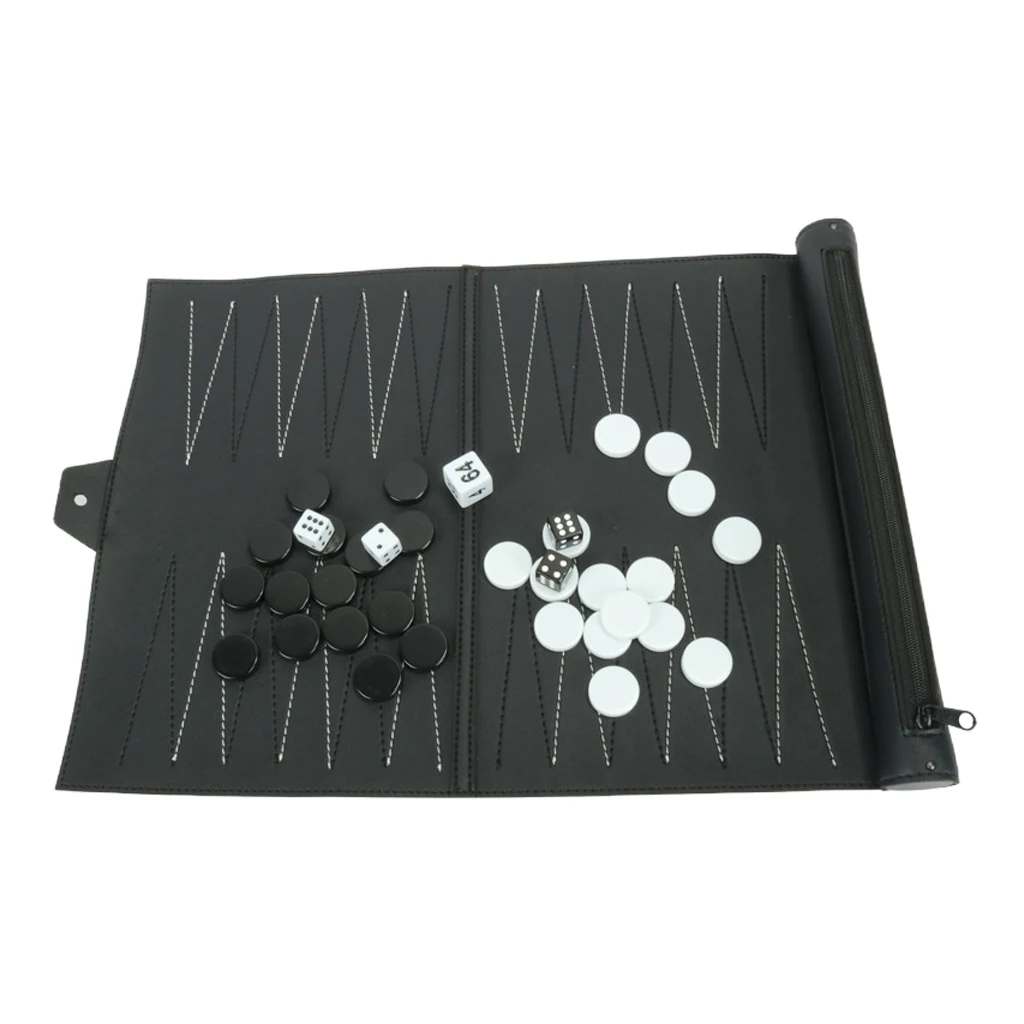 Portable PU Leather Roll-Up Tournament Backgammon Set Board GameToys for Adults Kids