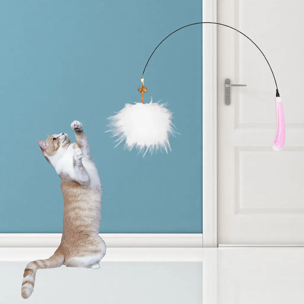 Creative Cat Toy Funny Interesting Household Interactive Wire Feather Cat Teasing Rod Cat Tools Cat Wand for Living Room