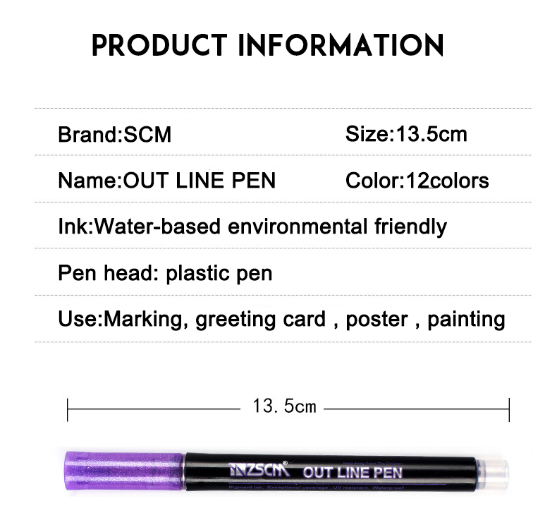 Clássico Cores Super Squiggles Esboço Marcador Metálico Linha Dupla Presente Cartão Pintura Faça Você Mesmo Material Escolar Glitter Arte Canetas 12 9 Home & Garden