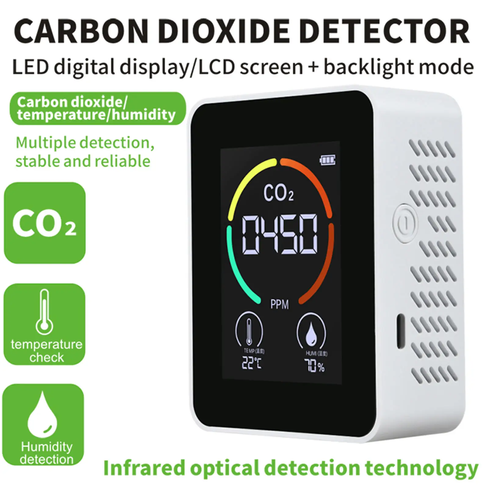 Air Quality Monitor CO2 Monitor for Home Offices 2000mah Temperature and Humidity Professional Detector 400-5000ppm