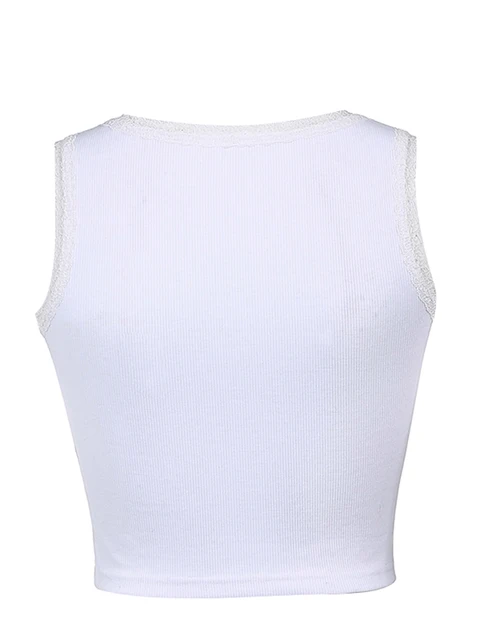 Nokpsedcb Women Y2K Crop Tops Loose Pure Color Tank Tops U-Neck Wide  Camisole Streetwear White M