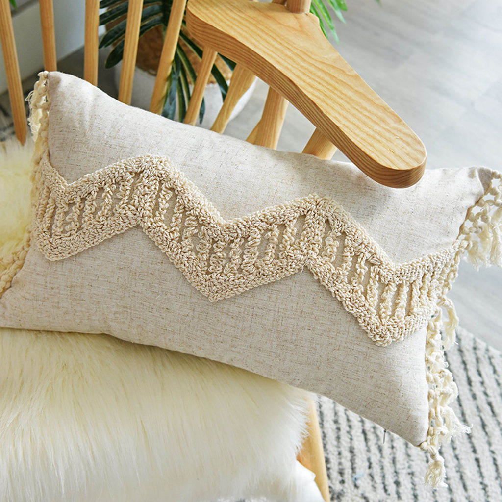 Decorative Throw Pillow Covers Cotton Tassel Bed Bedroom Rectangle Square Cushion Cover Tufted Woven Pillow Case Decoration