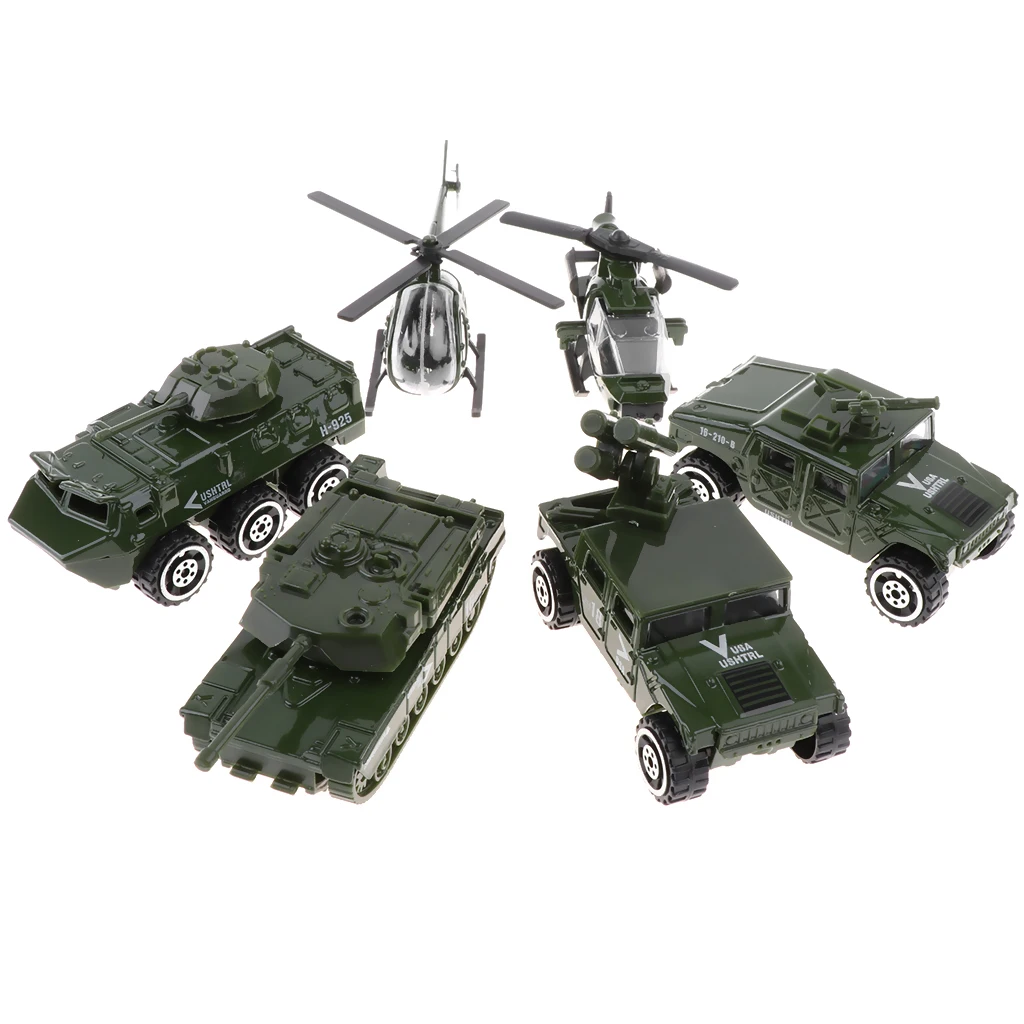1:87 Diecast Alloy Military Vehicles Tank Toy Helicopter Playset for Kids 