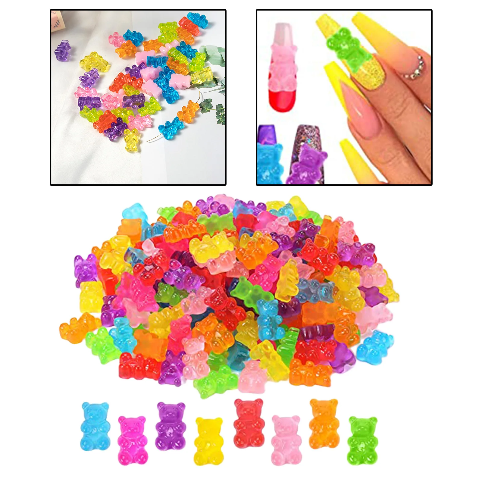 50 Pieces Mini Resin Gummy Nail Bear 3D Nail Charms with Hole for DIY Nails Jewelry Making Necklace Earrings Art Decoration