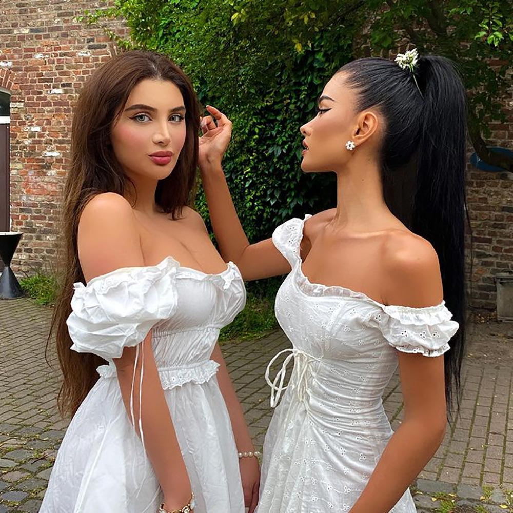 Waliicorners Fashion White Puff Sleeve Backless Ruffle Hem Mini Dress 7 H142bfbb121824fed80bcb5d53b08e758N