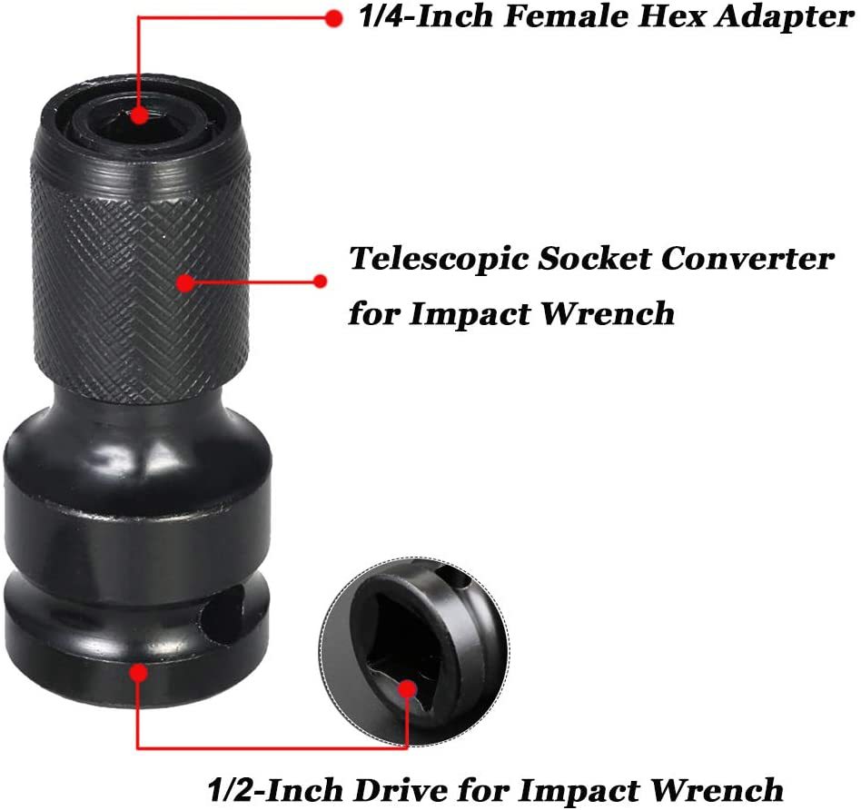 2 Sets Quick Release 1/2-Inch Square Drive to 1/4-Inch Hex Female Socket Impact Adapter Drill Chuck for Air and Electric Impact