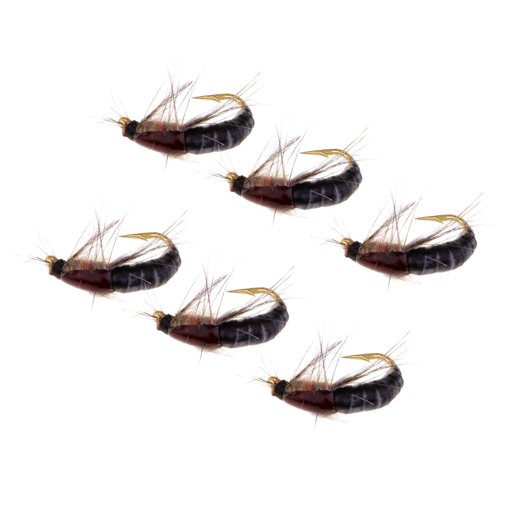 6pcs Realistic Nymph Scud Fly for Trout Fishing Artificial Insect Bait Lures