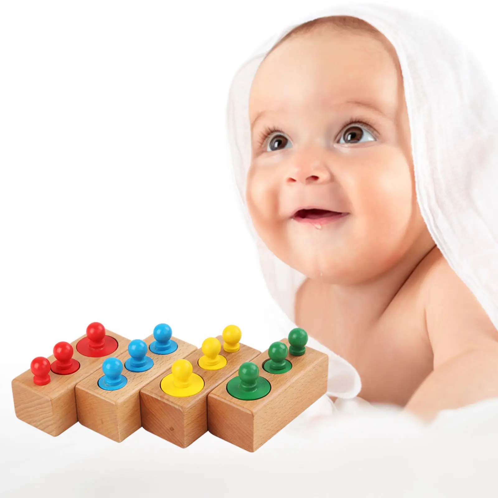 Mini Knobbed Cylinders Blocks with Socket Child Montessori Wooden Toys N3 