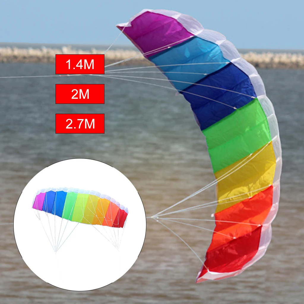 Large Dual Line Parachute, Rainbow Stunt Power Flying Kite Outdoor Surfing Kiteboarding Parafoil Fun Beach Kitesurfing Fly Wing