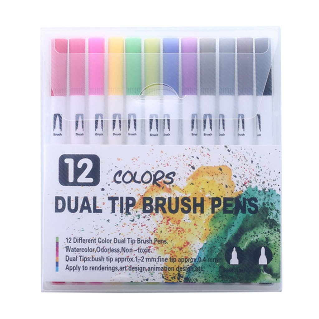 12 Colors Watercolor Dual Tip Brush Pen Kit for Kids Hand Lettering ODORLESS
