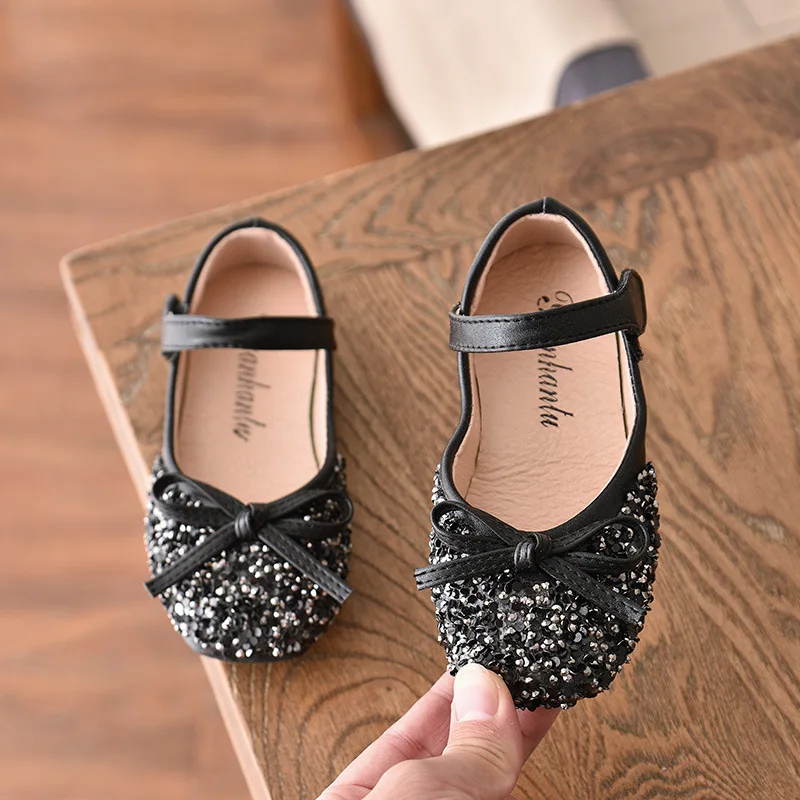 Spring Baby Girl Leather Shoes Fashion Sequins Bowtie Girls Single Shoes Rhinestone Children Girls Princess Dancing Shoes SM144 children's sandals