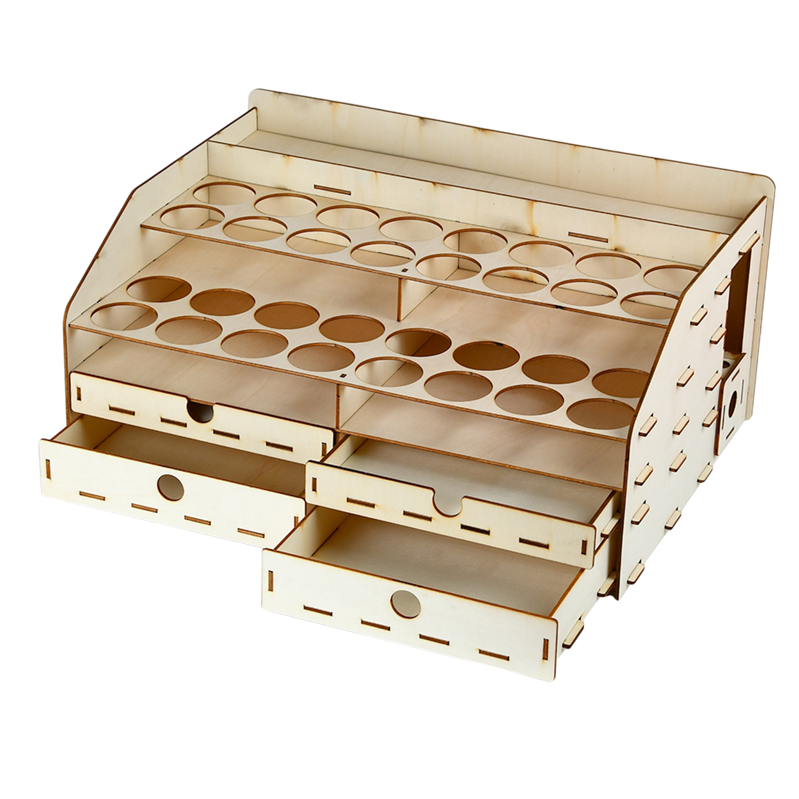 Pigment Bottle Storage Organizer Wooden Color Paint Ink Brush Stand Rack With Cabinet Drawer 42x30x19.5cm