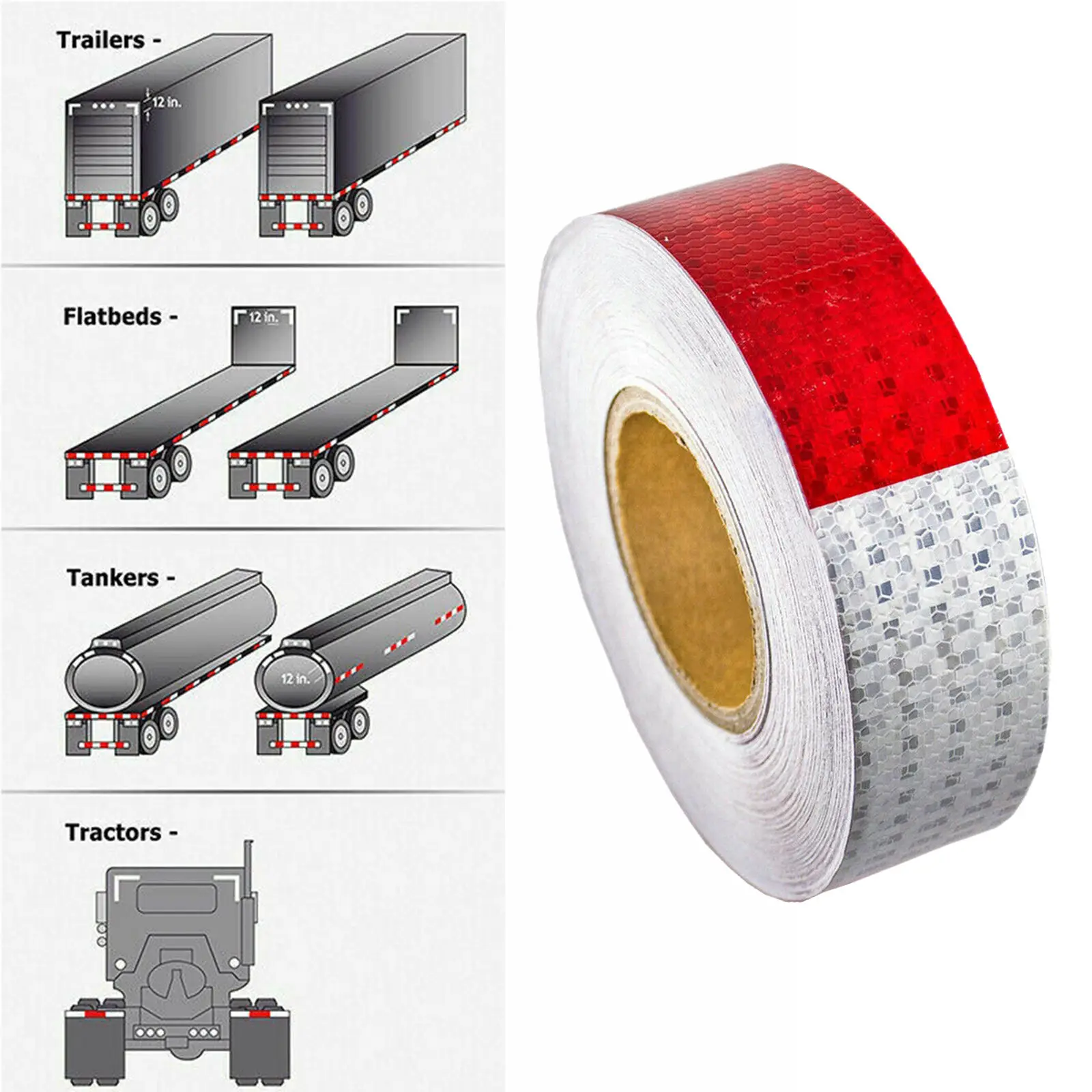 High-Intensity Reflective Red and White Self-Adhesive Conspicuity Tape 2 Inch by 150 Foot Roll