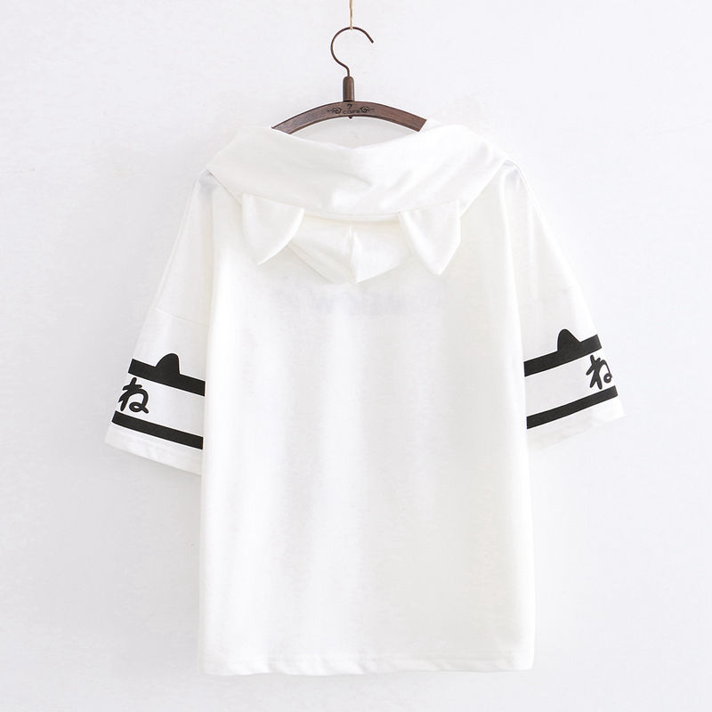 T-shirts Women Patchwork Loose Haruku All-match Short Sleeve Hooded Summer Cute Korean Version Stylish Student Tops799_voghion.com
