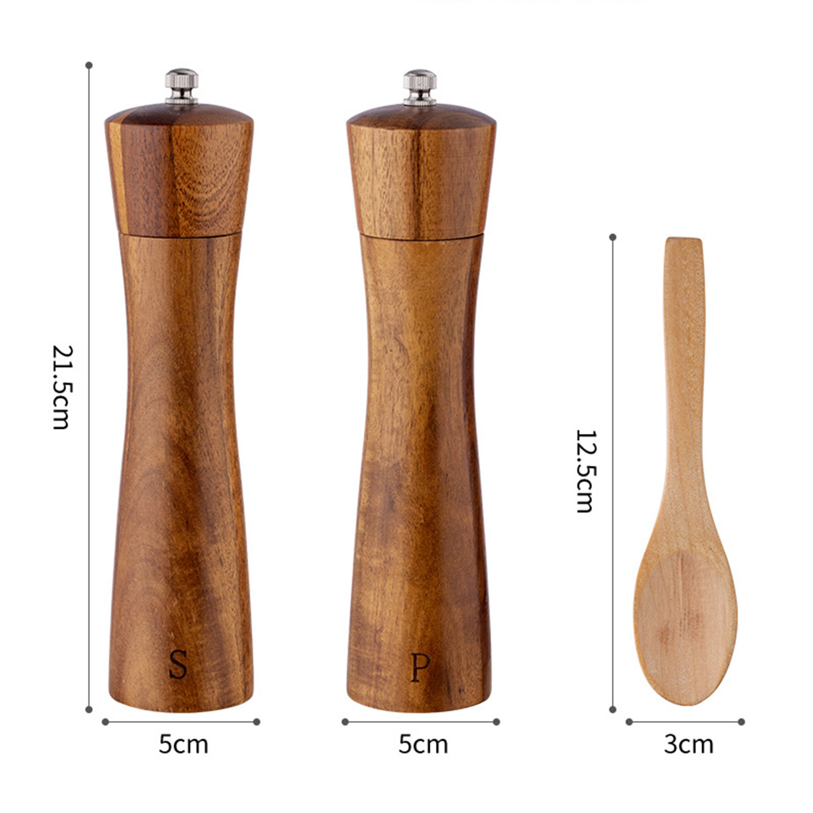Wood Salt and Pepper Grinder Set Mill Wooden Salt Grinder Refillable with Adjustable Coarseness Fine to Coarse