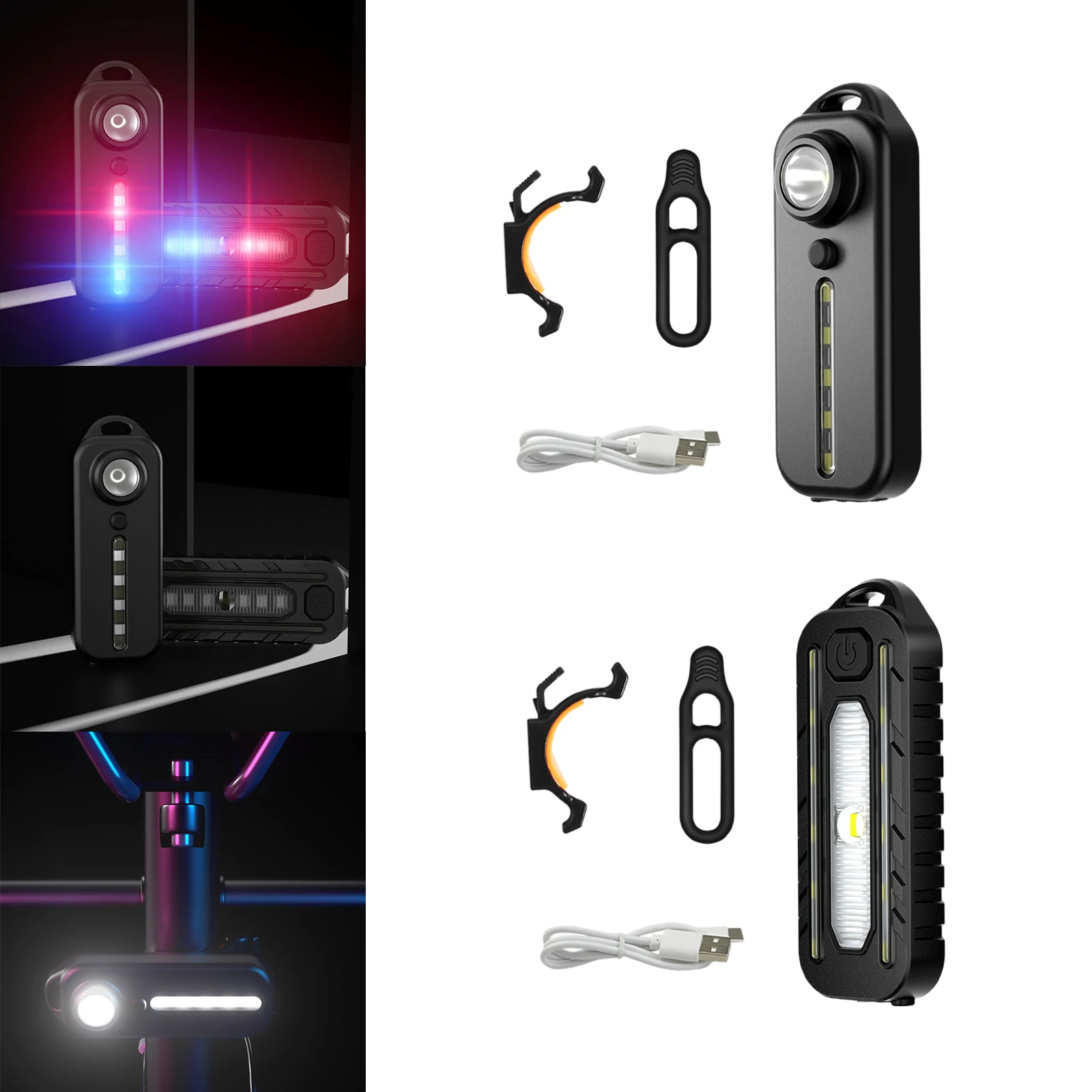 Bicycle Accessories 5 Modes Waterproof Red & Blue Taillight Flashlight USB Rechargeable for Running Outdoor Hiking Searching