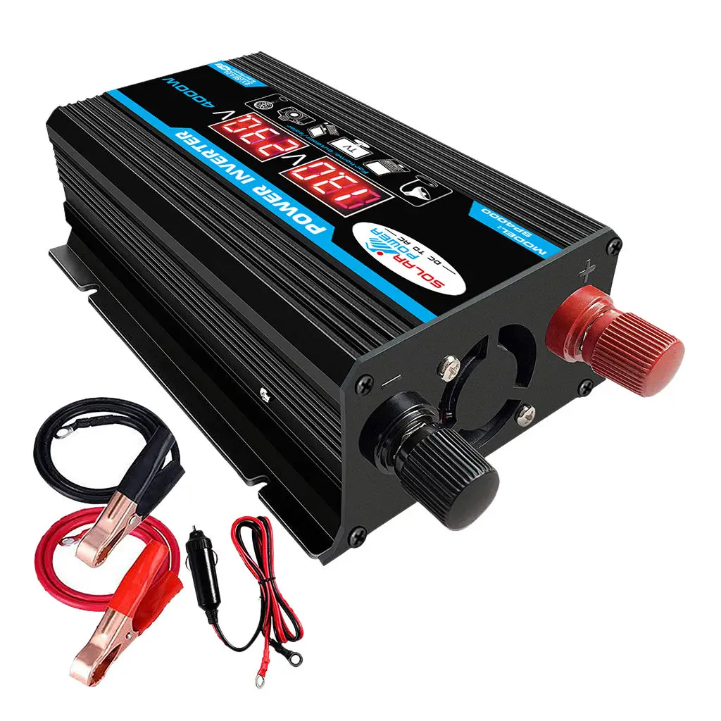 4000W Power Inverter 12V To 220V AC Car Power Inverter LCD Display Camping Converter Dual USB Transformer Modified Sine Wave