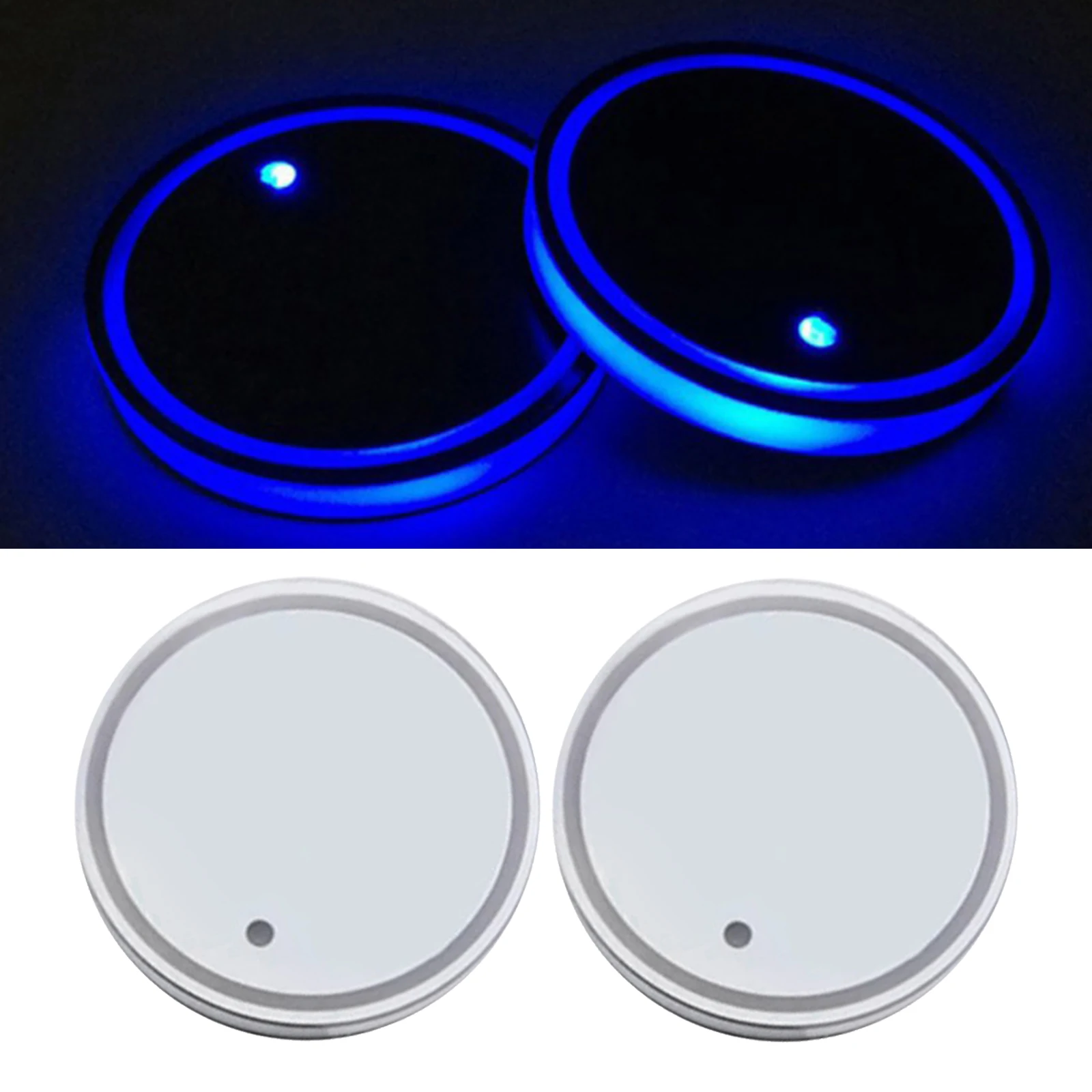 2pcs LED Car Cup Holder Lights Coaster for Multicolor Changing USB Charging Mat Luminescent Cup Pad