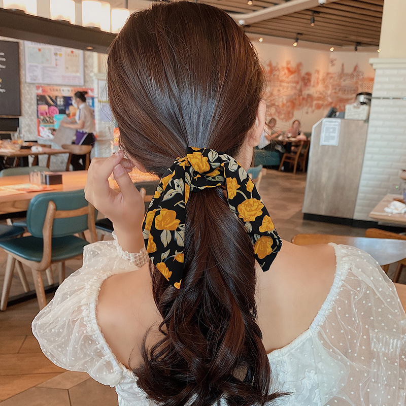 flor padrão longo arco atada faixa de cabelo j9