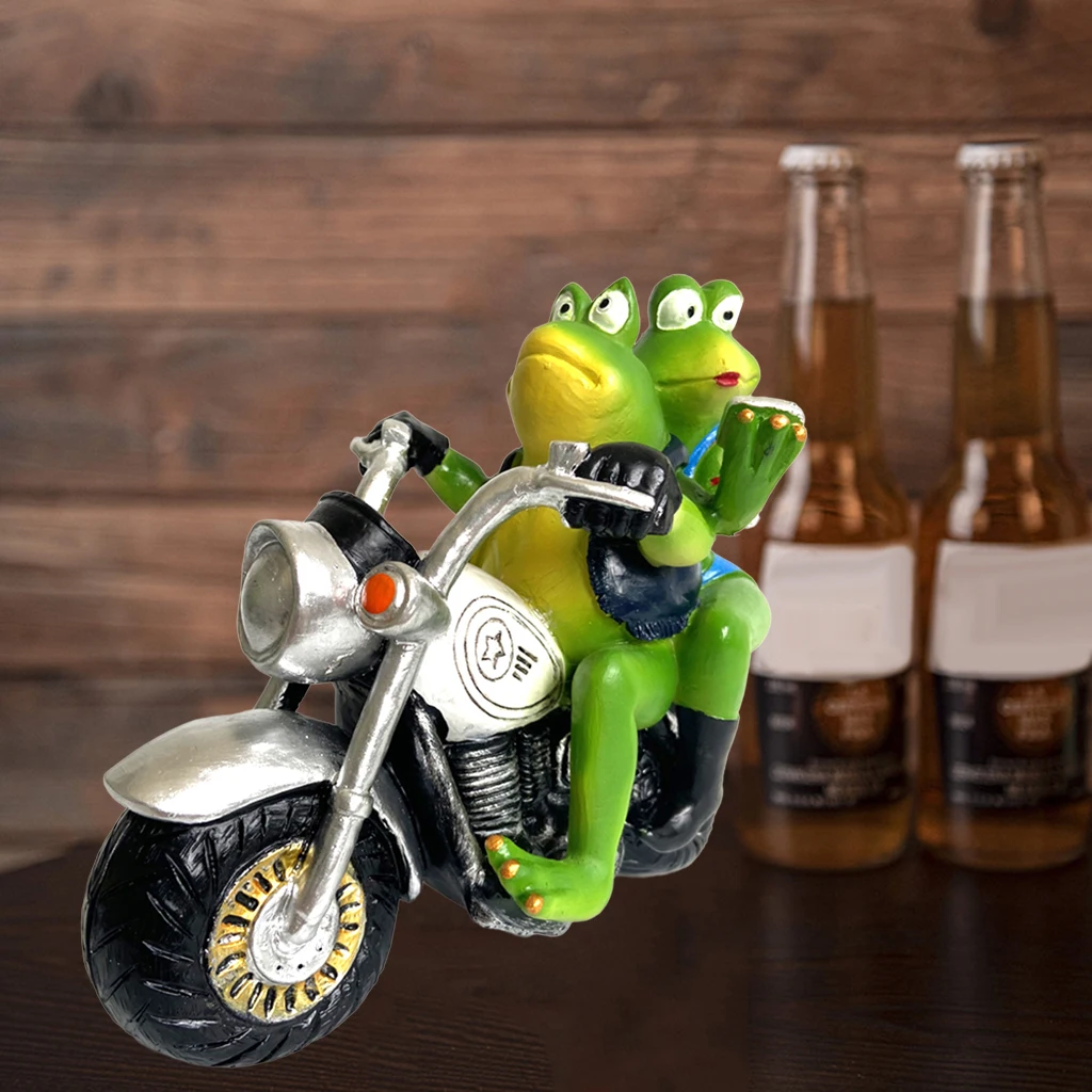 Motorcycle Frog Figurines Couple Frog Sculpture Statue Collection Home Desk Bedroom Decoration