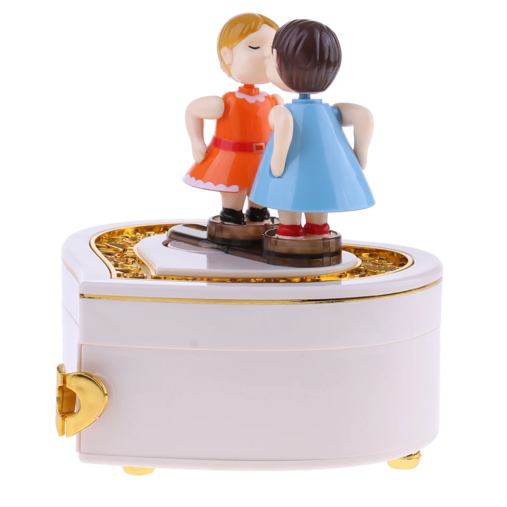 Heart Shape Kissing Doll Music Box W / Jewelry Drawer Clockwork Toy B