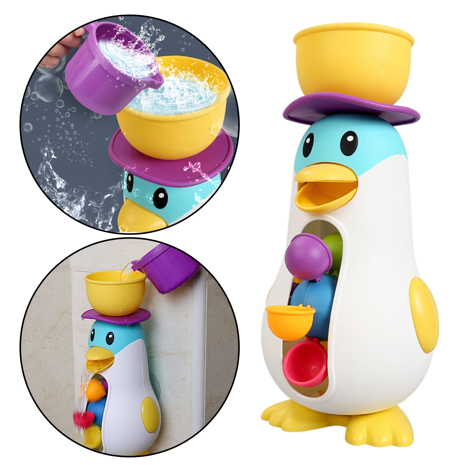 Adorable Suction Cup Penguin Waterwheel Toddler Shower Pool Water Play Sucker Rotatable Waterwheel Bath Toy for Bathing Time