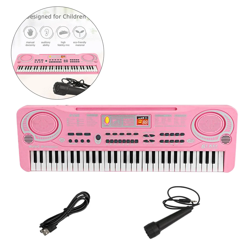 Electronic Organ 61 Keys Keyboard Piano Instrument Kids Toy w/ Mic USB / Battery Powered for Children