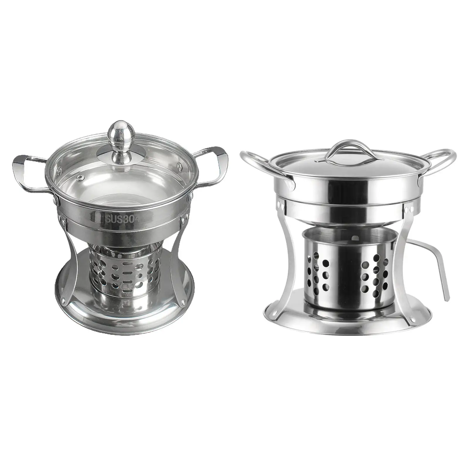 Hot Pot Stainless Steel Chafing Dish Pot Single Mini Cooking Pot Alcohol Burner for Indoor Camping Picnic