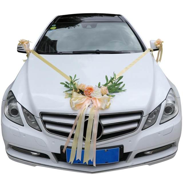 9pcs Wedding Car Decorations Kit Artificial Silk Flower Ribbon and Bows  Ties Set Limousine Car Roof Door Mirror Decor - AliExpress