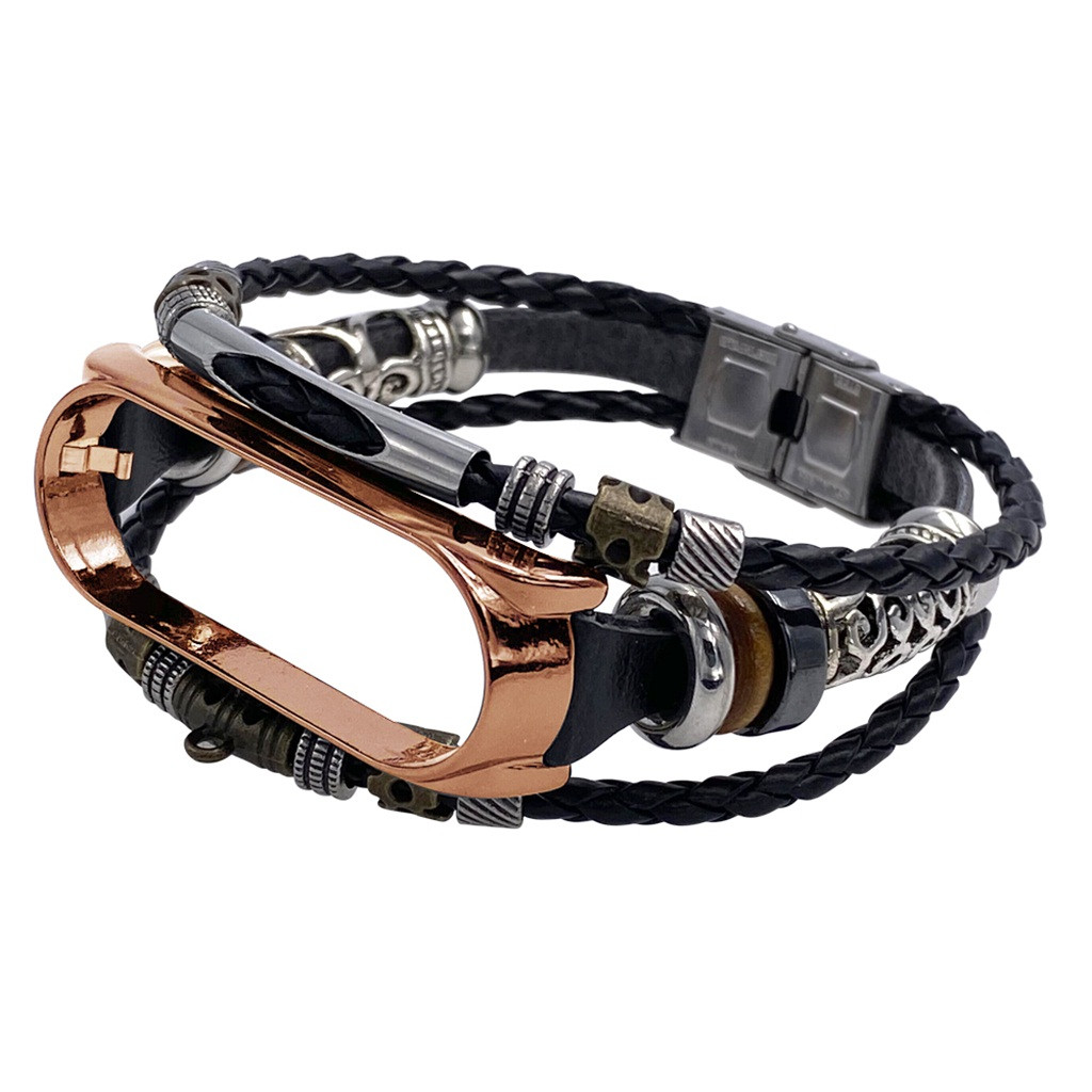 pulseiras de relógio para xiaomi mi banda moda couro miçangas pulseira cinta tecer braideds wriststrap substituição para xiaomi mi banda