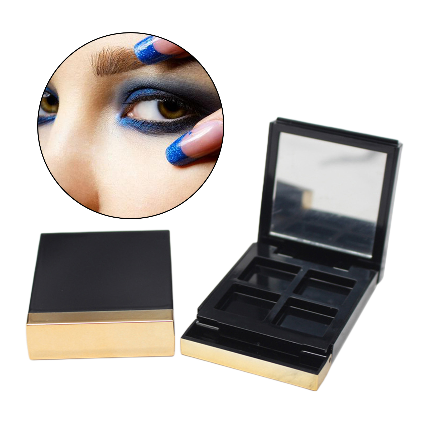4 Grids Empty DIY Eye Shadow Container w/ Mirror Travel for Women Girls