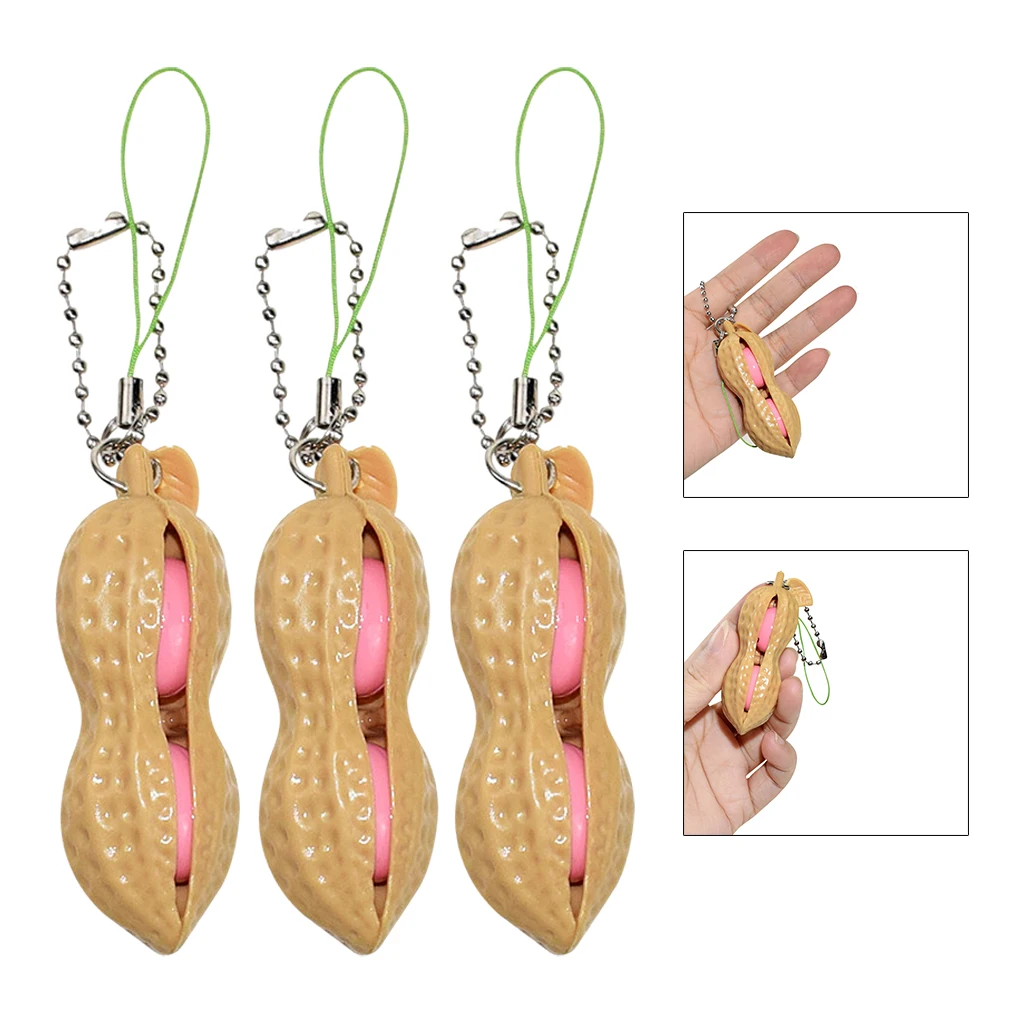 1pc/3pcs Peanut Edamame Toys Keychain Fidget Squeeze Decompression Squishy Antistress Figet Popper Toys 