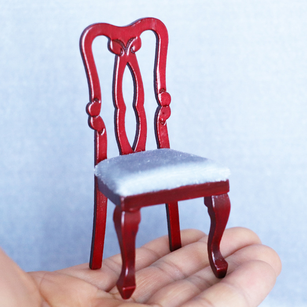 1:12 Miniature Dollhouse Red Dining Chair with Cushion Kitchen Dining Room Furniture