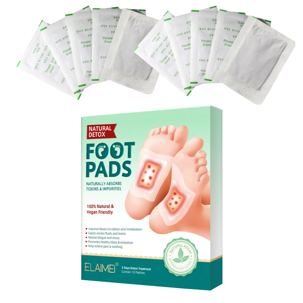 Set of 10 Detox Foot Pads Patch with Adhersive Relieve Fatigue Improve Sleep