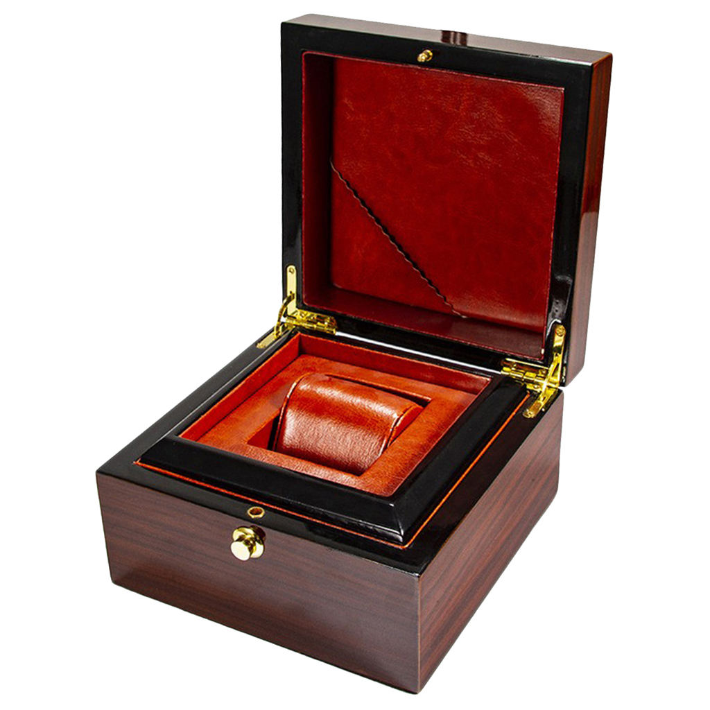 Square Red Wooden Wooden Watch Box Single Gird Wristwatch Display Showcase