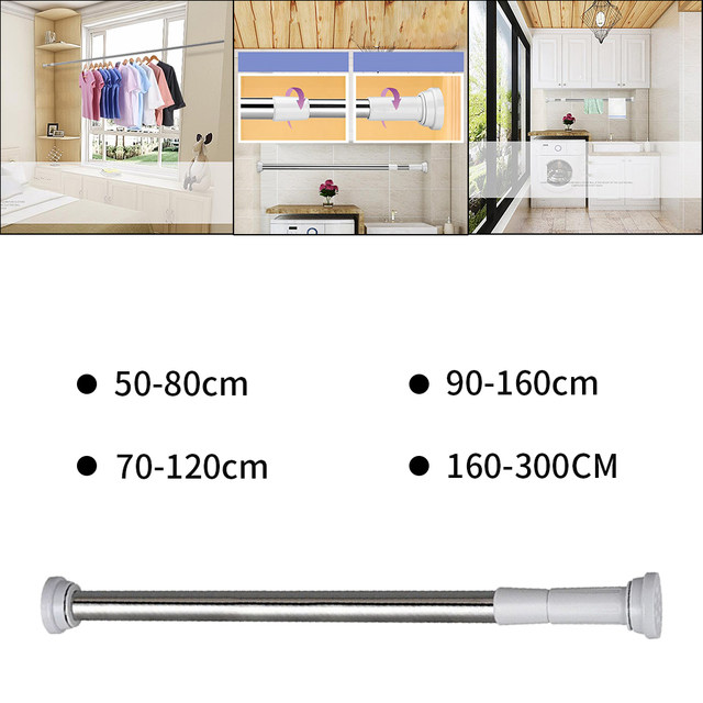 2 Sets Telescopic Rod Shower Curtain Long Tension No Screws