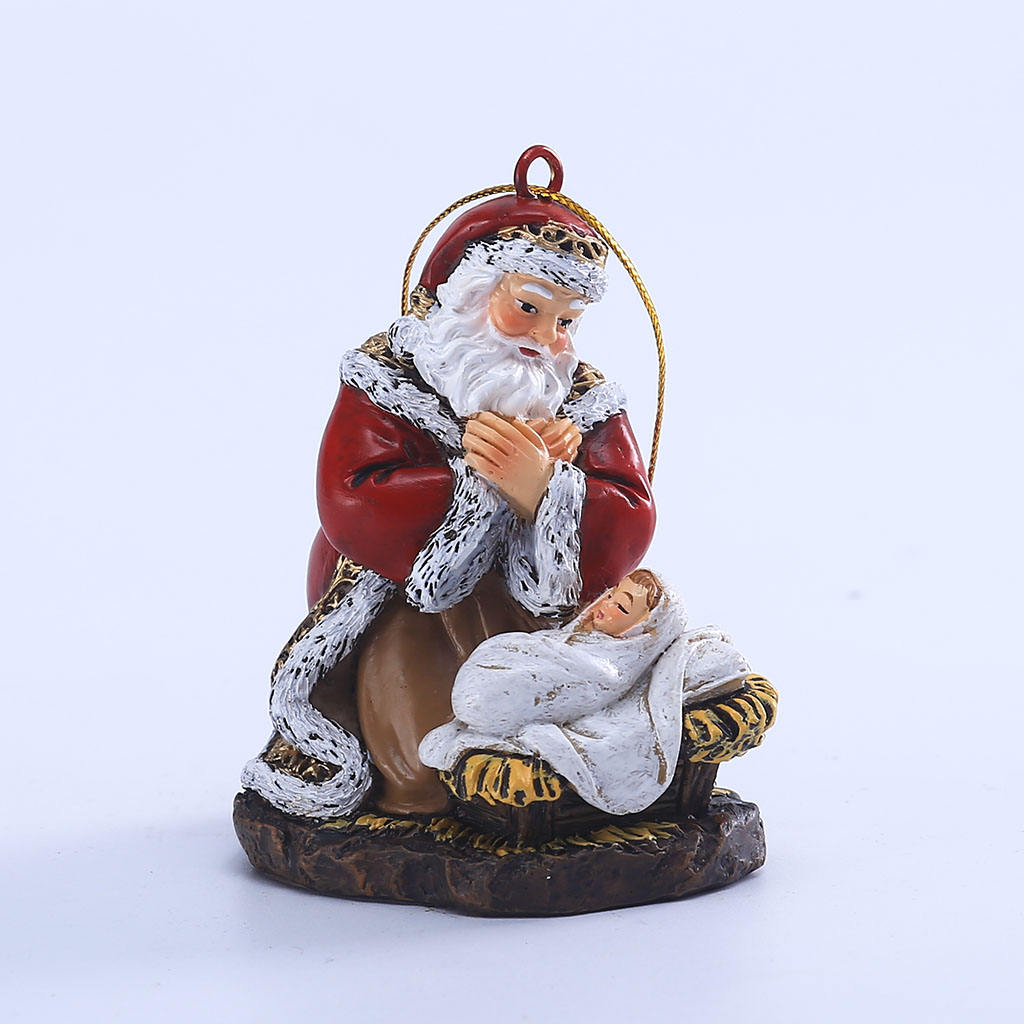 Santa Waiting Pendant with Ribbon Loop Resin Handicrafts Free Standing Hand-Painted for Christmas Tree Decoration