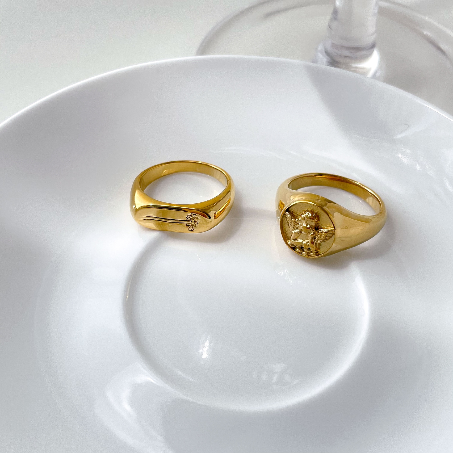 316l Edelstahl Gänseblümchen Ringe für Frauen Engel Form klobige Fingerringe wasserdichten Schmuck Geschenk 2024 – Detail 14