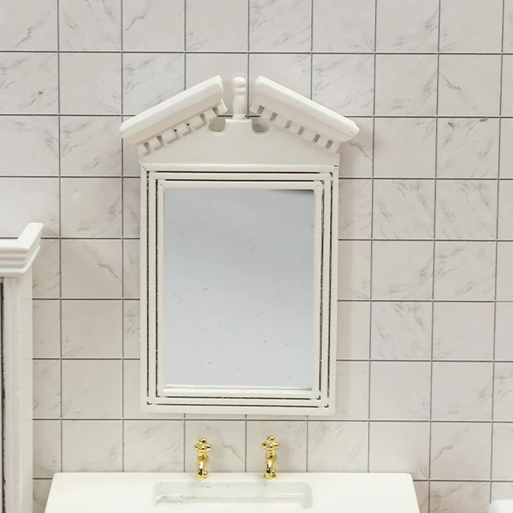 1/12 Dollhouse Miniature White Mirror Frame Bathroom Art  Decor Accs
