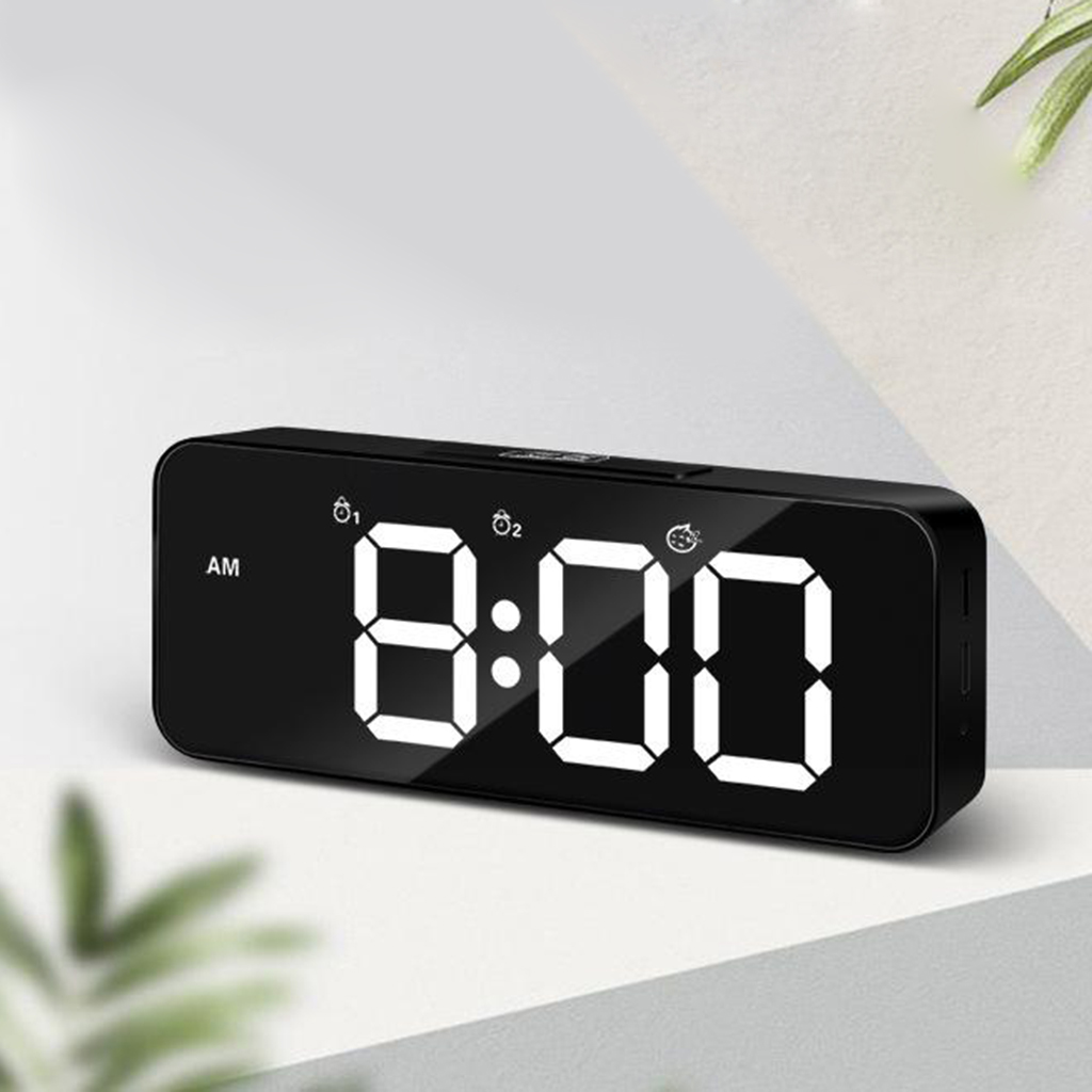 Digital Alarm Clock,Large LED Display with Dual USB Charger Ports ,Easy Snooze Function, Modern Mirror Desk Wall Clock