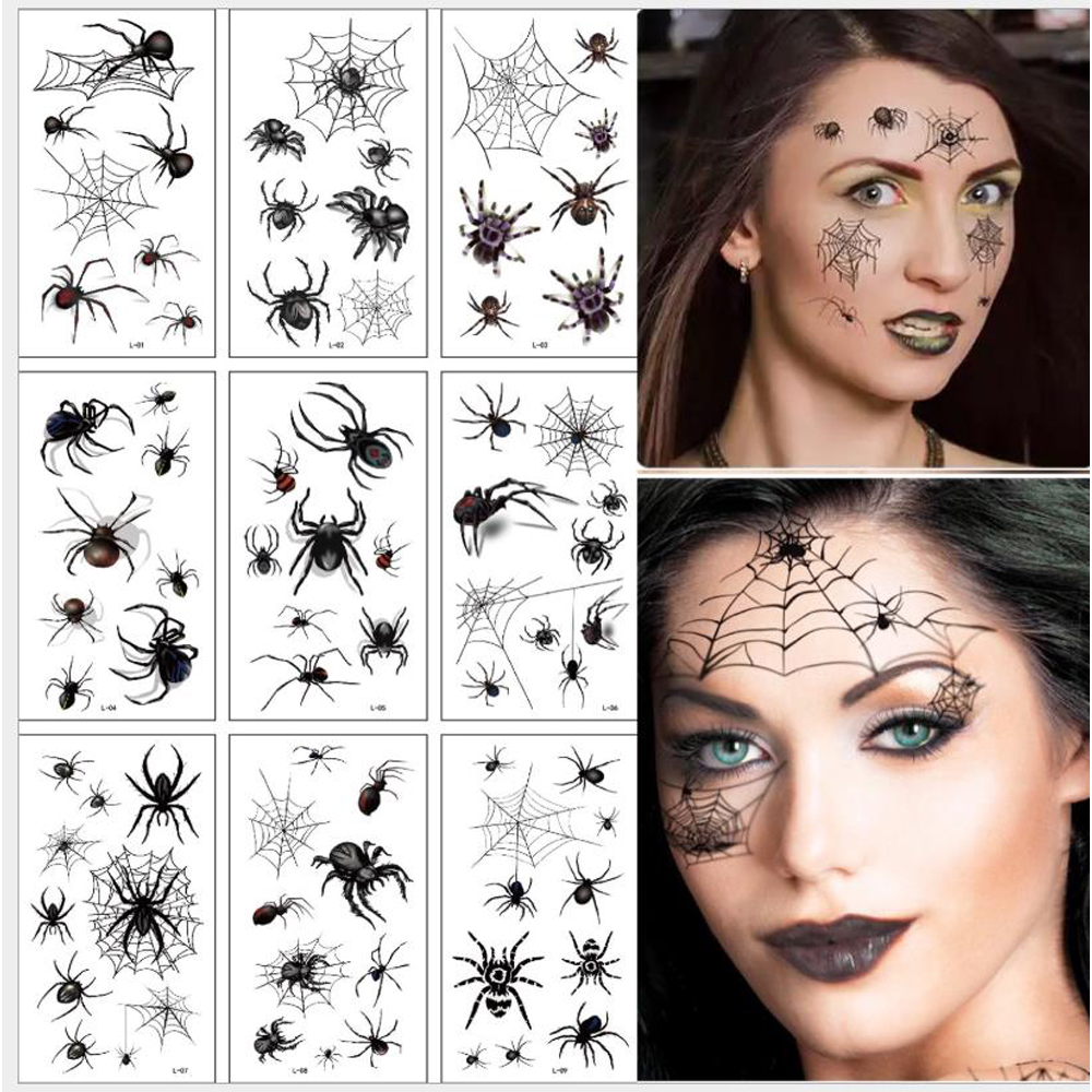 Best of 10Sheets / Pack New Halloween Holiday Face Makeup And Terror Spider And Scar Mask Design Fake Temporary Waterproof Tattoo Sticker Reviews & Tips