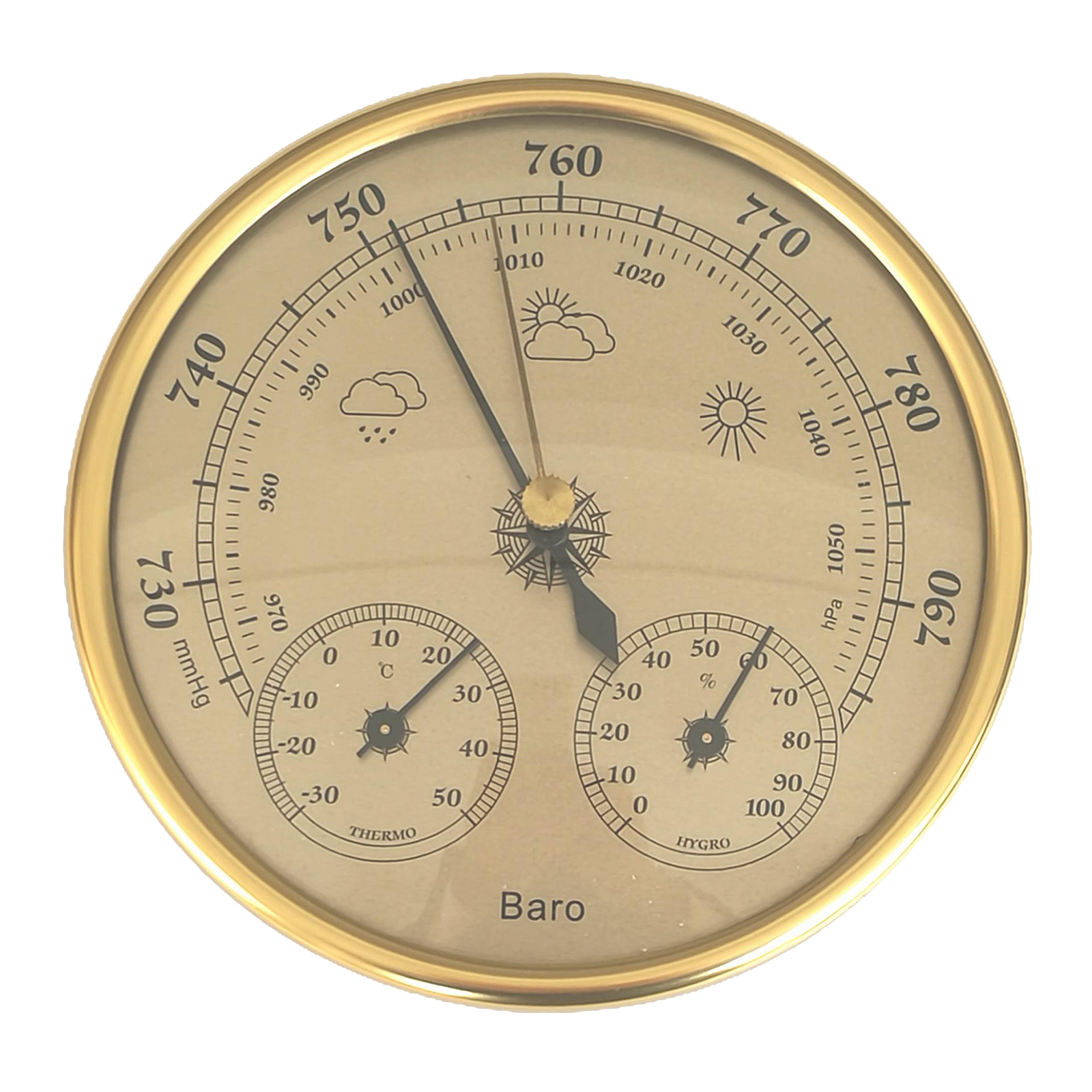 2Pcs 3 in 1 Weather Station for Indoor and Outdoor use, Diameter 13 cm, Barometer Thermometer Hygrometer