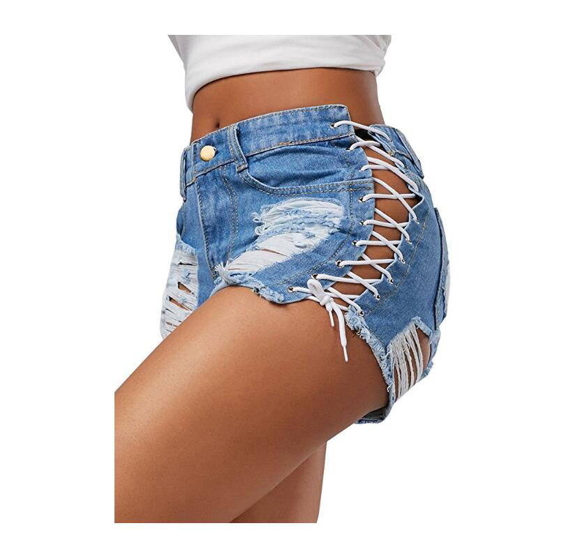 Black Ripped Denim Shorts Summer Women 