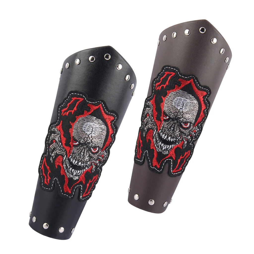 Gothic Wing Skull PU Bandage Gauntlet Bracelets Wristband Cuff Band - Black