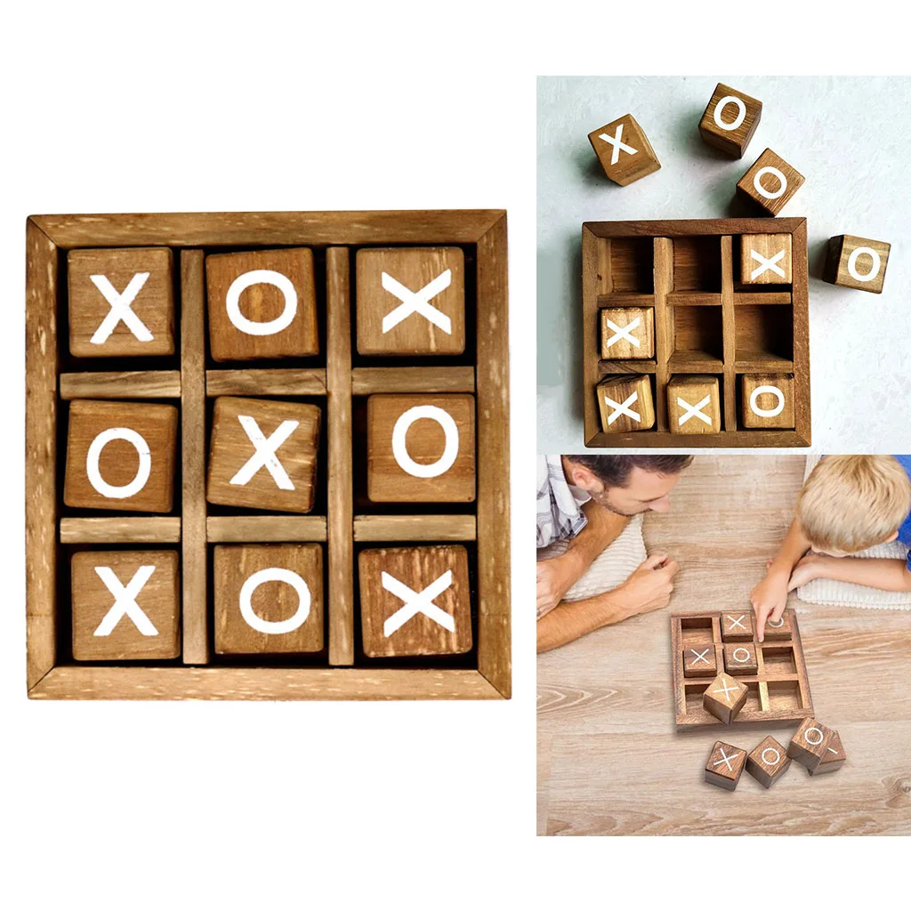 Wooden Noughts & Crosses Tic Tac Toe Traditional Game Play Set