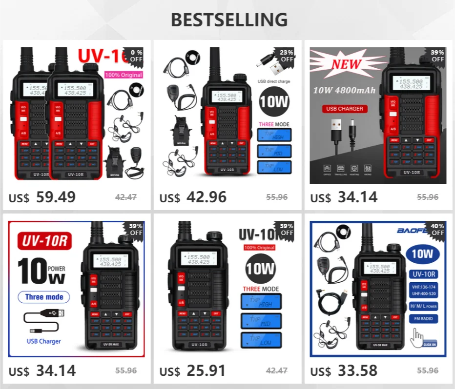 walkie talkie Baofeng  New Upgrade WalkieTalkie UV-10R Handheld Dual Band VHF/UHF HF Transceiver 10W 4800mAh Two Way Ham Radio For Hunting best long range walkie talkie