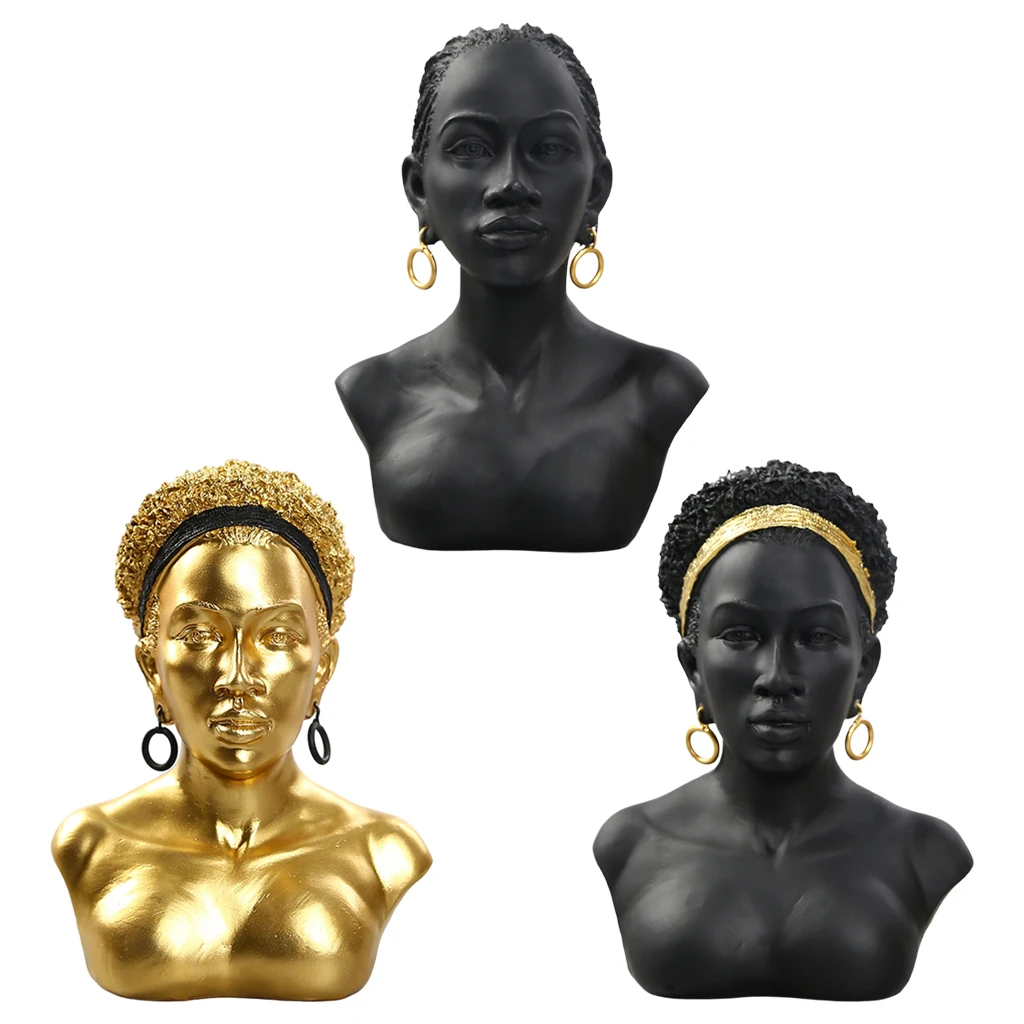 Novelty African Womens Bust Art Sculpture Craft Desktop Bookshelf Statue Living Room Office Home Decor Figurines