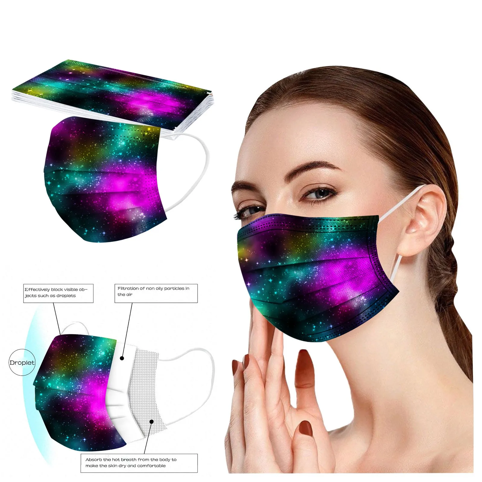 50Pcs Adult Disposable Anti-pollution Cloth Mask Star Printed 3ply Print Mascarillas Halloween Cosplay Masque Cartoon Face masks simple halloween costumes