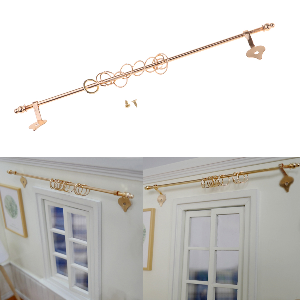 1/12 Scale Metal Dolls House Miniature Curtain Rods Window Accessory Golden